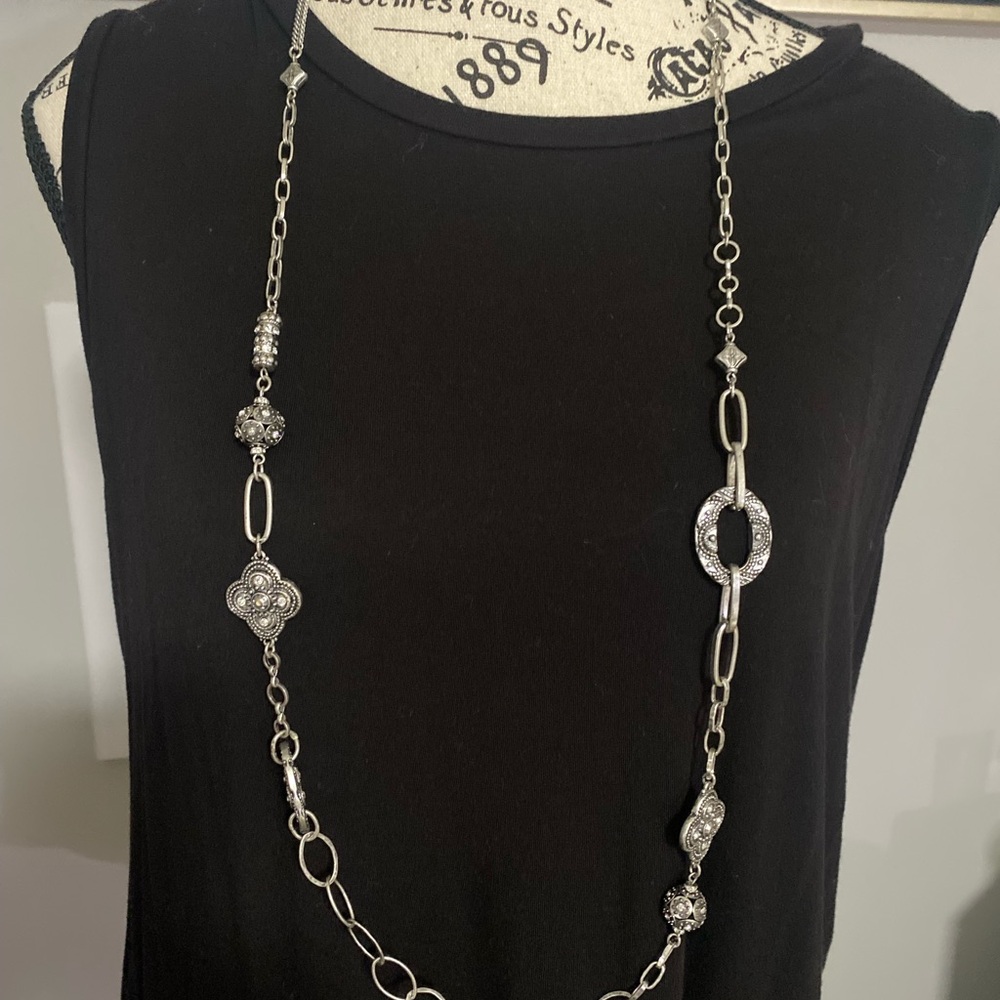Long Silver Link Pendant Necklace - Elegant Women’s Jewelry